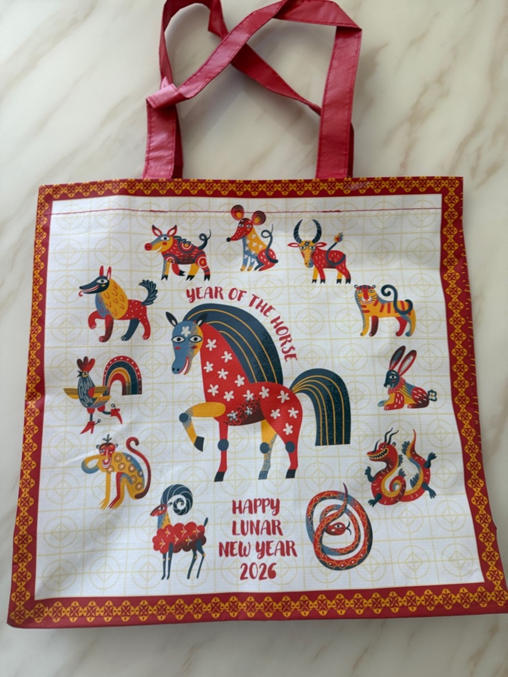 World market Year of the Horse Lunar New Year 2026 Tote Bag - Red, Navy, Gold